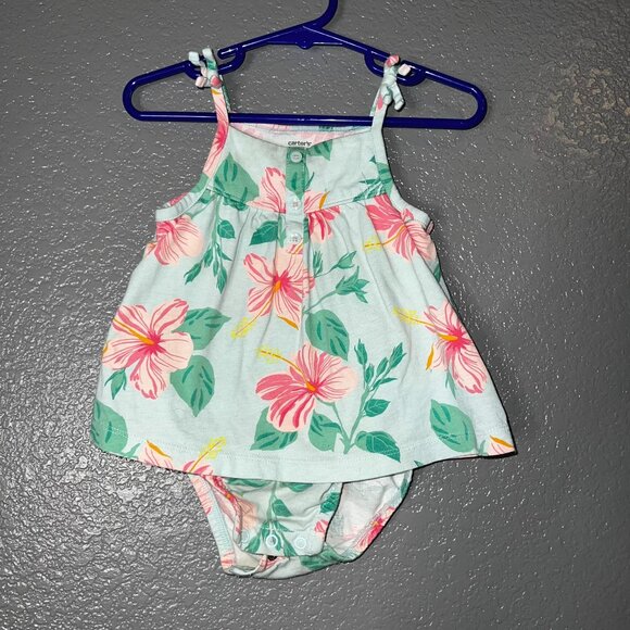 Carter’s Baby Girl 12M Floral Romper Dress Set – Tropical Hibiscus Print - Picture 1 of 3